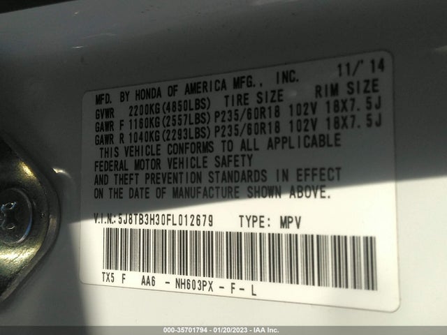 Acura RDX 2015 5J8TB3H30FL012679 Image 9