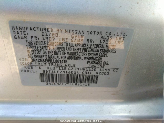 2020 Nissan Versa, VIN: 3N1CN8EV9LL861415