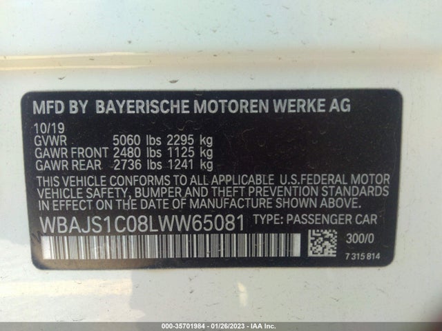 BMW 5 Series 540i 2020 аукцион фото