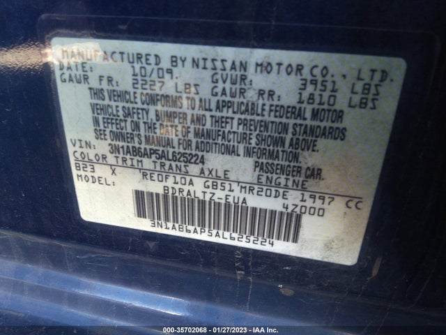 2010 NISSAN SENTRA 2.0 S VIN: 3N1AB6AP5AL625224