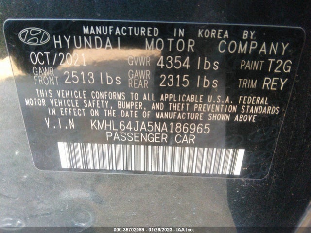2022 Hyundai Sonata, VIN: KMHL64JA5NA186965