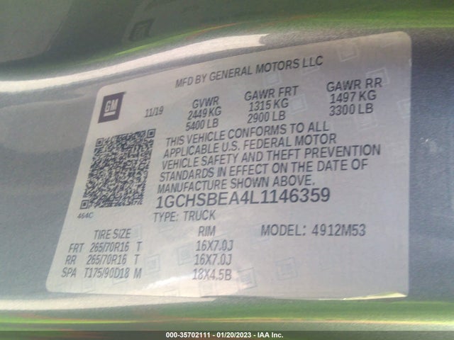 2020 Chevrolet Colorado, VIN: 1GCHSBEA4L1146359