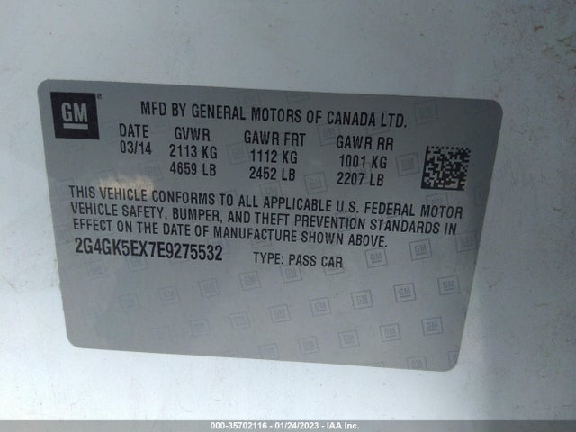 2014 Buick Regal მანქანა იყიდება აუქციონზე, vin: 2G4GK5EX7E9275532, აუქციონის ნომერი: 35702116