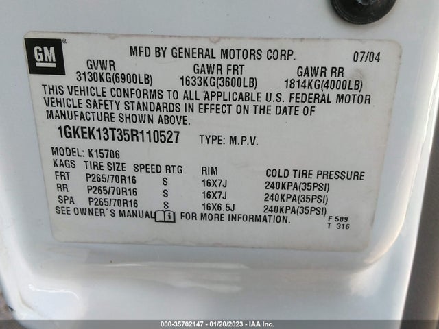 GMC YUKON SLE 2005 1GKEK13T35R110527 Image 10