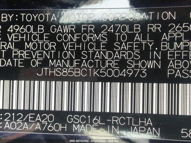 2019 Lexus RC, VIN: JTHS85BC1K5004973