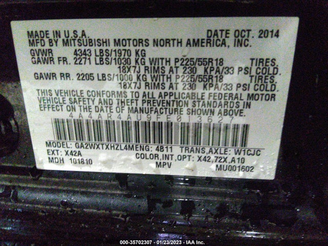 4A4AR4AU9FE013627 Mitsubishi Outlander Sport Se