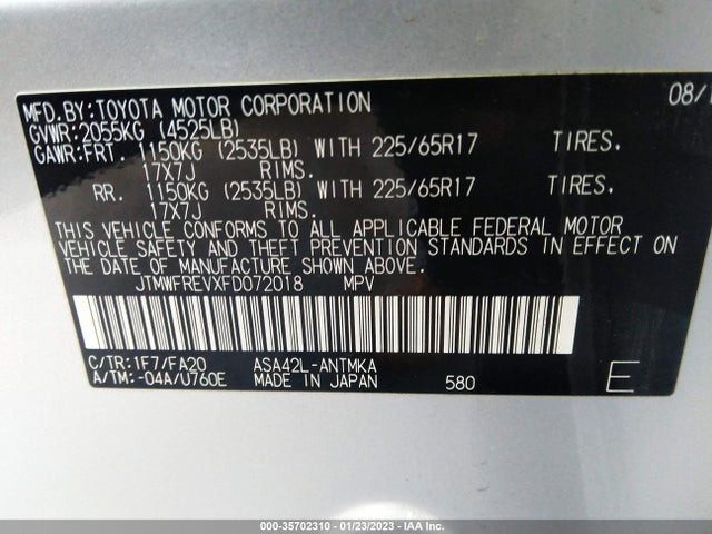 2015 Toyota RAV4, VIN: JTMWFREVXFD072018