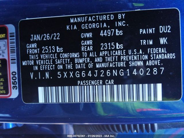 5XXG64J26NG140287 KIA K5 Gt-line