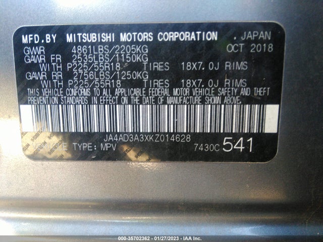 JA4AD3A3XKZ014628 Mitsubishi Outlander Se/sel/le