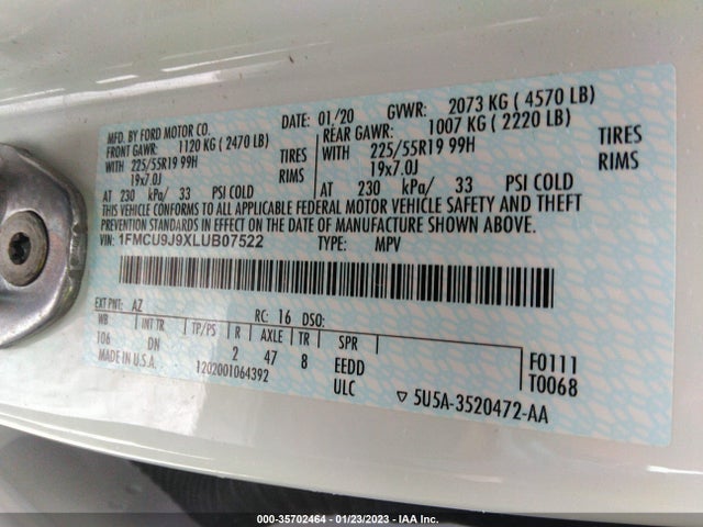 Ford Escape Titanium 2020 1FMCU9J9XLUB07522 Image 9