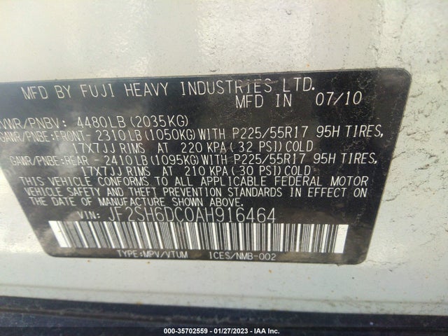Subaru Forester 2010 JF2SH6DC0AH916464 Image 10