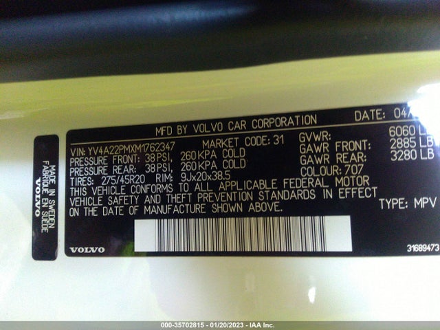 2021 Volvo XC90, VIN: YV4A22PMXM1762347