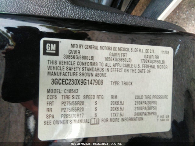 2009 CHEVROLET SILVERADO 1500 LT VIN: 3GCEC230X9G147908