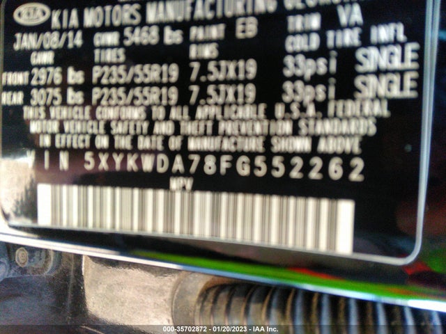 2015 Kia Sorento, VIN: 5XYKWDA78FG552262