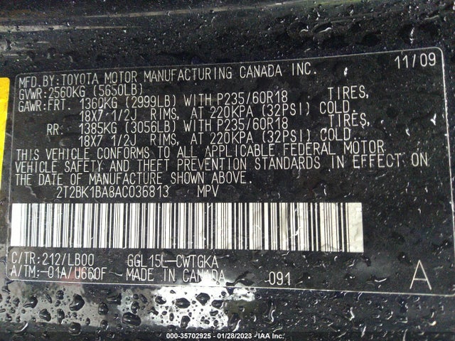 2T2BK1BA8AC036813 Lexus RX 350