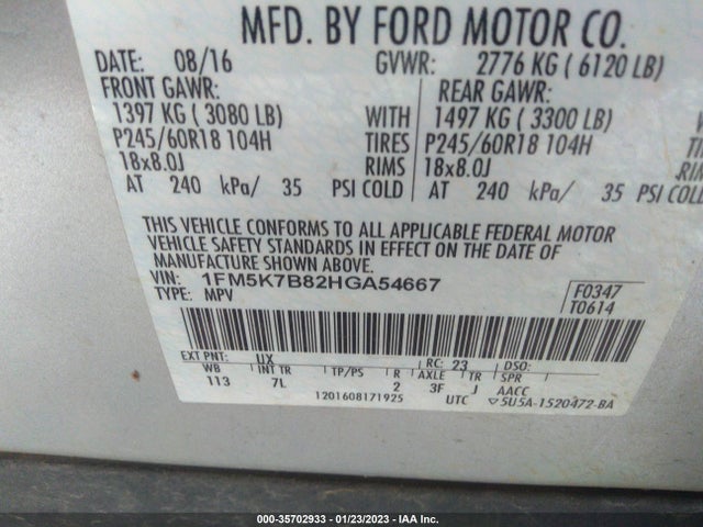 2017 FORD EXPLORER BASE VIN: 1FM5K7B82HGA54667