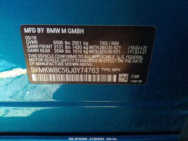 2018 BMW X6, VIN: 5YMKW8C56J0Y74763