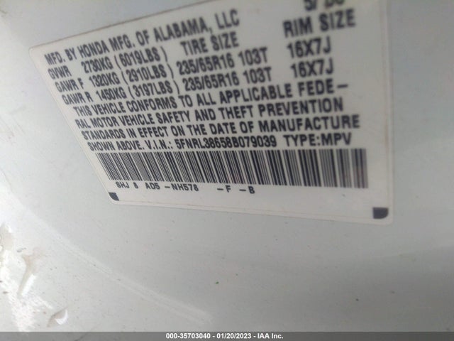 Honda Odyssey Ex-l 2008 5FNRL38658B079039 Image 10