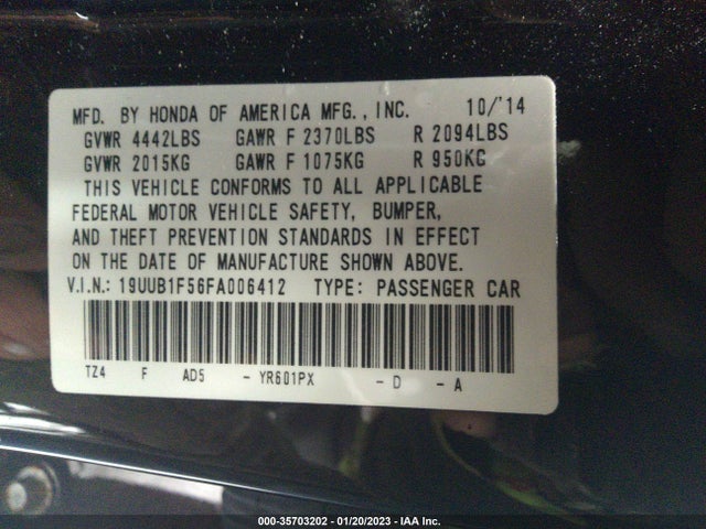 2015 Acura TLX, VIN: 19UUB1F56FA006412