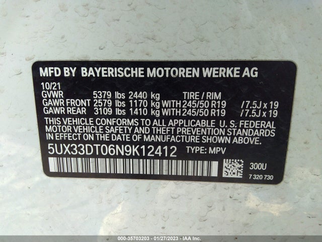2022 BMW X4, VIN: 5UX33DT06N9K12412
