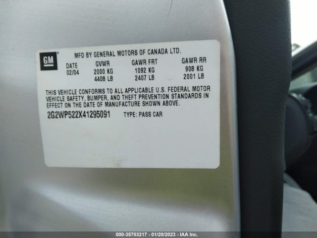 2004 PONTIAC GRAND PRIX GT1 VIN: 2G2WP522X41295091