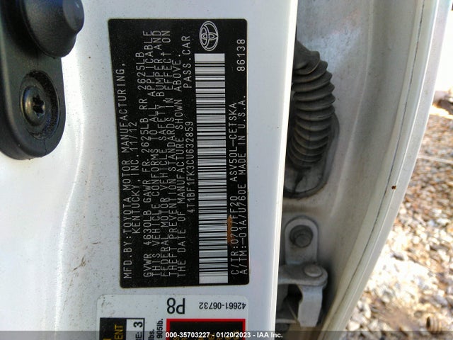 2012 TOYOTA CAMRY L/LE/SE/XLE VIN: 4T1BF1FK3CU632859
