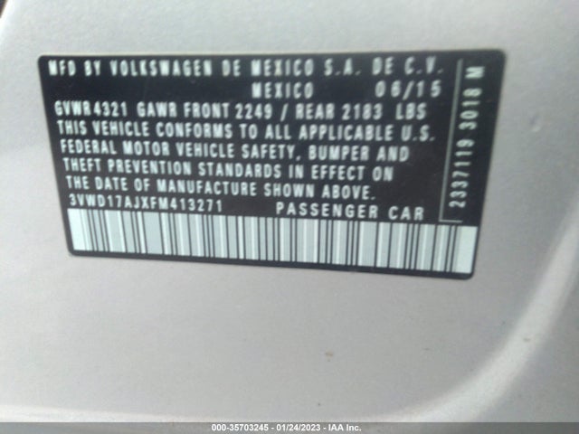2015 VOLKSWAGEN JETTA SEDAN 1.8T SE VIN: 3VWD17AJXFM413271