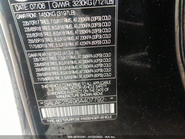 Land Rover LR3 2006 SALAE25496A407792 Image 10