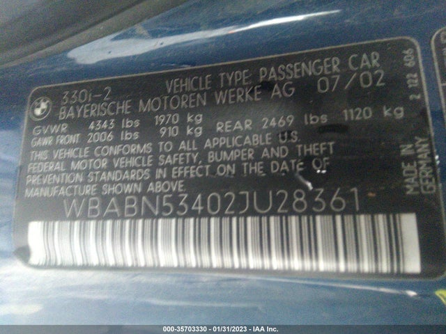 BMW 3 Series 330ci 2002 WBABN53402JU28361 Image 10