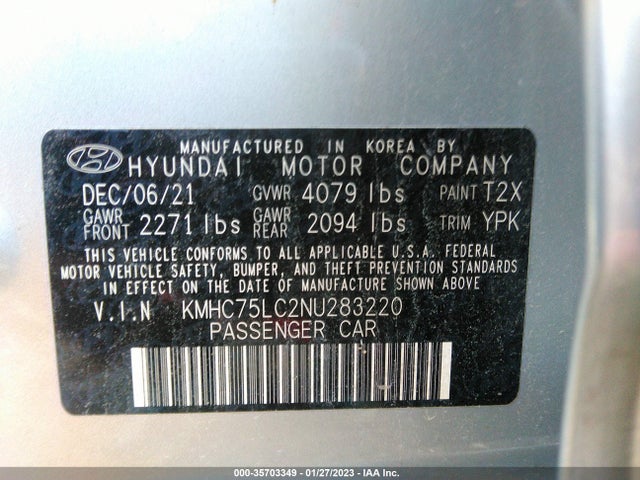 2022 Hyundai Ioniq, VIN: KMHC75LC2NU283220