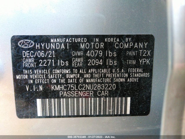 2022 Hyundai Ioniq, VIN: KMHC75LC2NU283220