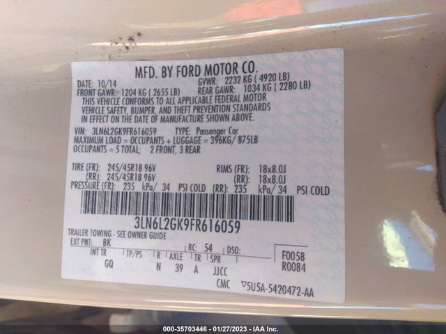 Lincoln MKZ 2015 3LN6L2GK9FR616059 Image 10