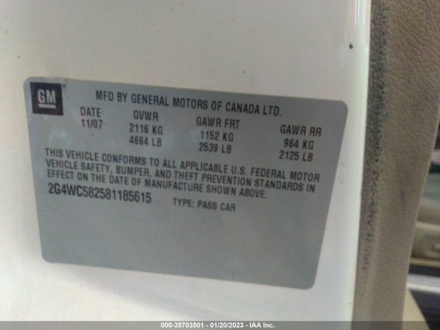 2008 BUICK LACROSSE CX VIN: 2G4WC582581185615