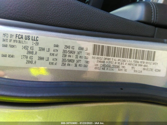 2020 Dodge Durango, VIN: 1C4RDHDG6LC259306
