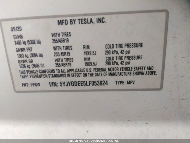 Tesla Model Y Long Range 2020 5YJYGDEE5LF053924 Image 10
