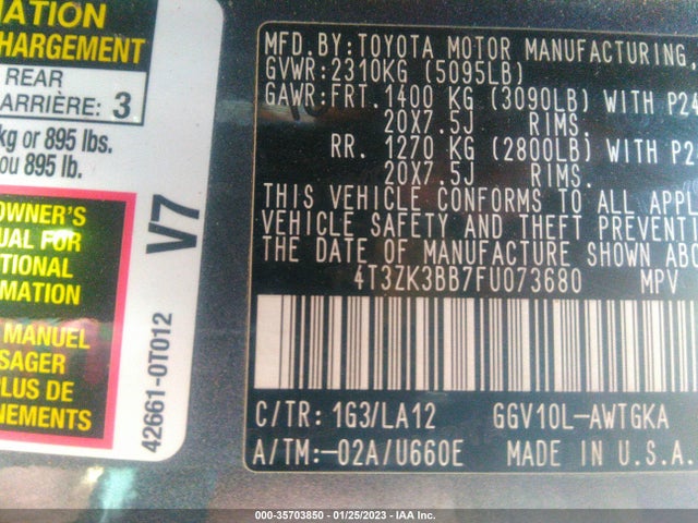 2015 Toyota Venza, VIN: 4T3ZK3BB7FU073680