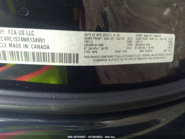 2022 Chrysler Pacifica Hybrid, VIN: 2C4RC1S74NR134991