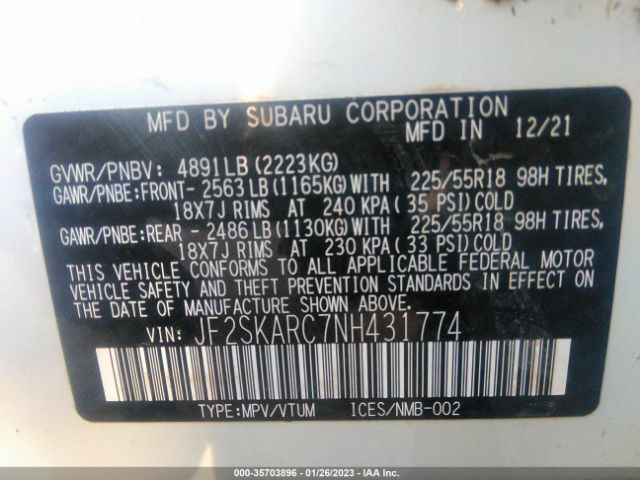 JF2SKARC7NH431774 Subaru Forester Touring