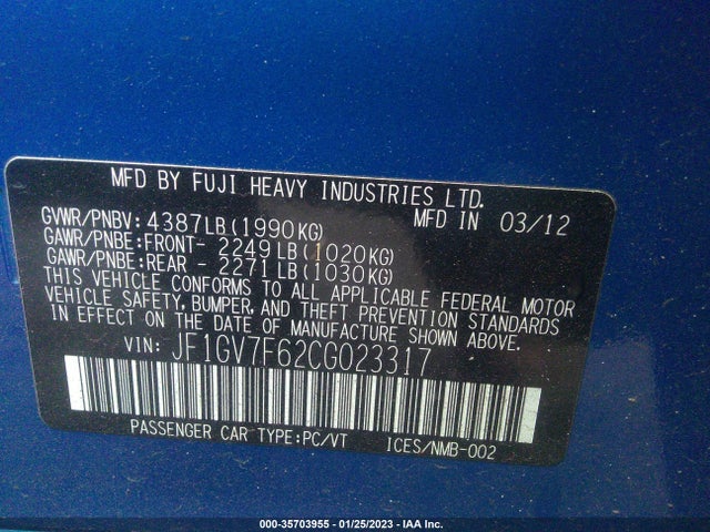Subaru Impreza Sedan Wrx Wrx Premium 2012 JF1GV7F62CG023317 Image 11