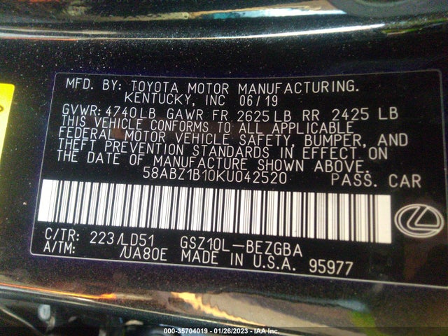 2019 Lexus ES, VIN: 58ABZ1B10KU042520