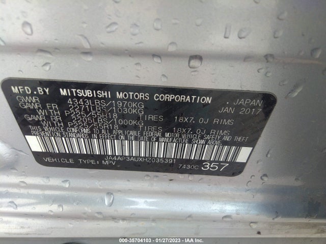 JA4AP3AUXHZ035391 Mitsubishi Outlander Sport 2.0