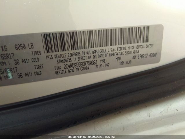 2C4RDGEG6KR750361 Dodge Grand Caravan Gt