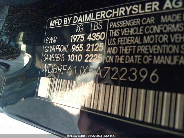 2005 MERCEDES-BENZ C-CLASS 2.6L VIN: WDBRF61JX5A722396