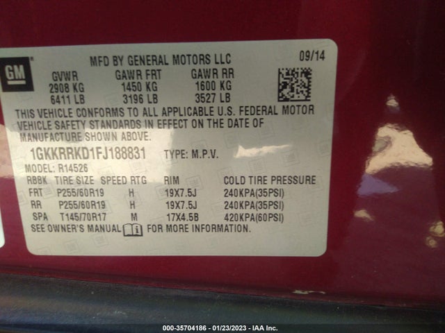 GMC Acadia 2015 1GKKRRKD1FJ188831 Image 9