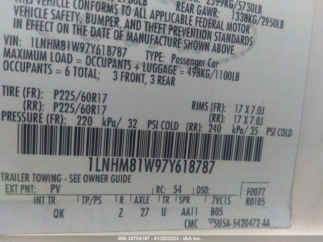 Lincoln Town Car Signature 2007 1LNHM81W97Y618787 Image 10