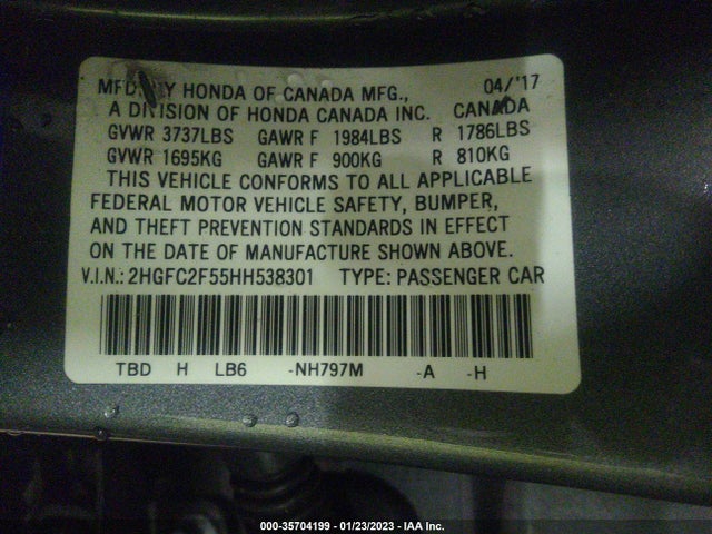 Honda Civic Sedan Lx 2017 2HGFC2F55HH538301 Image 10