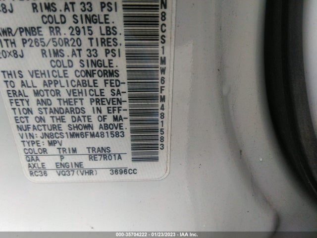 2015 Infiniti QX70, VIN: JN8CS1MW6FM481583