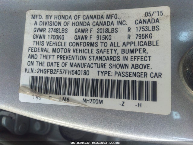 Honda Civic Sedan Lx 2015 2HGFB2F57FH540180 Image 9