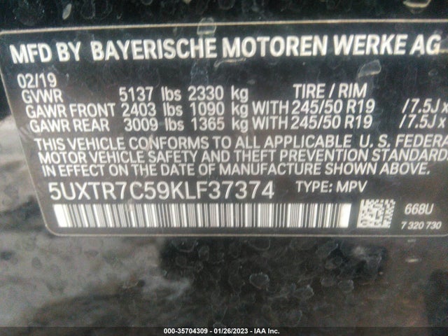 BMW X3 Sdrive30i 2019 5UXTR7C59KLF37374 Image 9