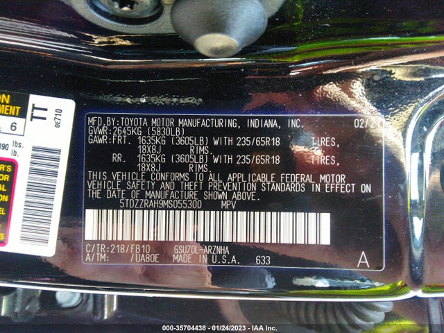 Toyota Highlander L/le 2021 5TDZZRAH9MS055300 Image 10